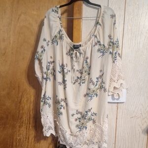 Miss Lili Cream Floral Blouse with Knitted Trim
